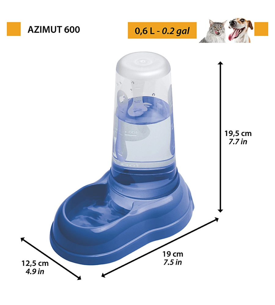 DISTRIBUTORE DI CIBO O ACQUA PER CANI E GATTI "AZIMUT 600", BLU- FERPLAST